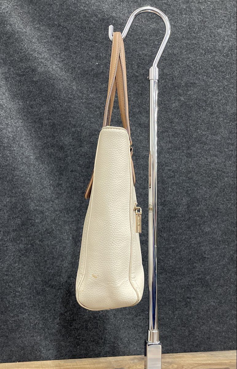 Anne Klein White Pebbled Leather Tote Bag Gold Hardware AK Logo