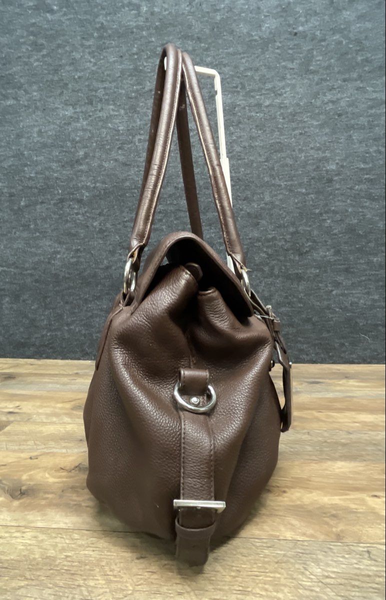 Kristy K Brown Pebbled Leather Satchel Shoulder Bag Silver Hardware