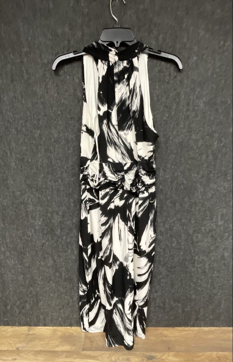Black Label by Evan-Picone Women's Black White Abstract Ruched Halter Dress 10