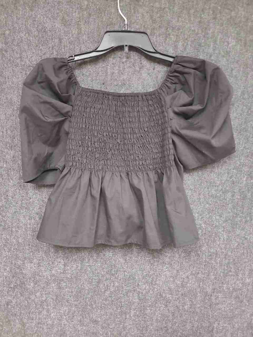 2PINK x ViVi Women's Black Puff Sleeve Wrap Front Smocked Back Top Sz L NWT