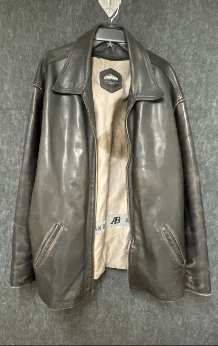 American Base New York Men's Leather Jacket Dark Brown Vintage Y2K Full Zip XXL