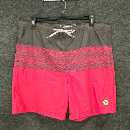 Modern Amusement Men's Pink Grey Geometric Pattern Board Short Swim Trunks XL