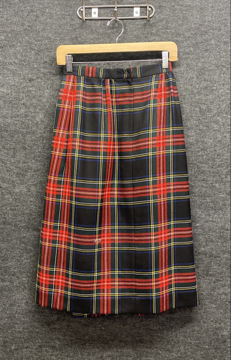 Vintage 90s Lands' End Women's Red Plaid Wool Pleated A-Line Skirt Sz 6P