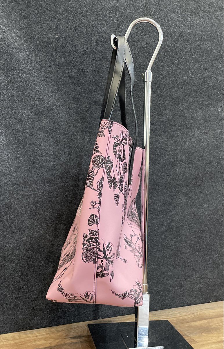 Victoria's Secret Pink & Black Floral Leather Large Tote Bag Handbag
