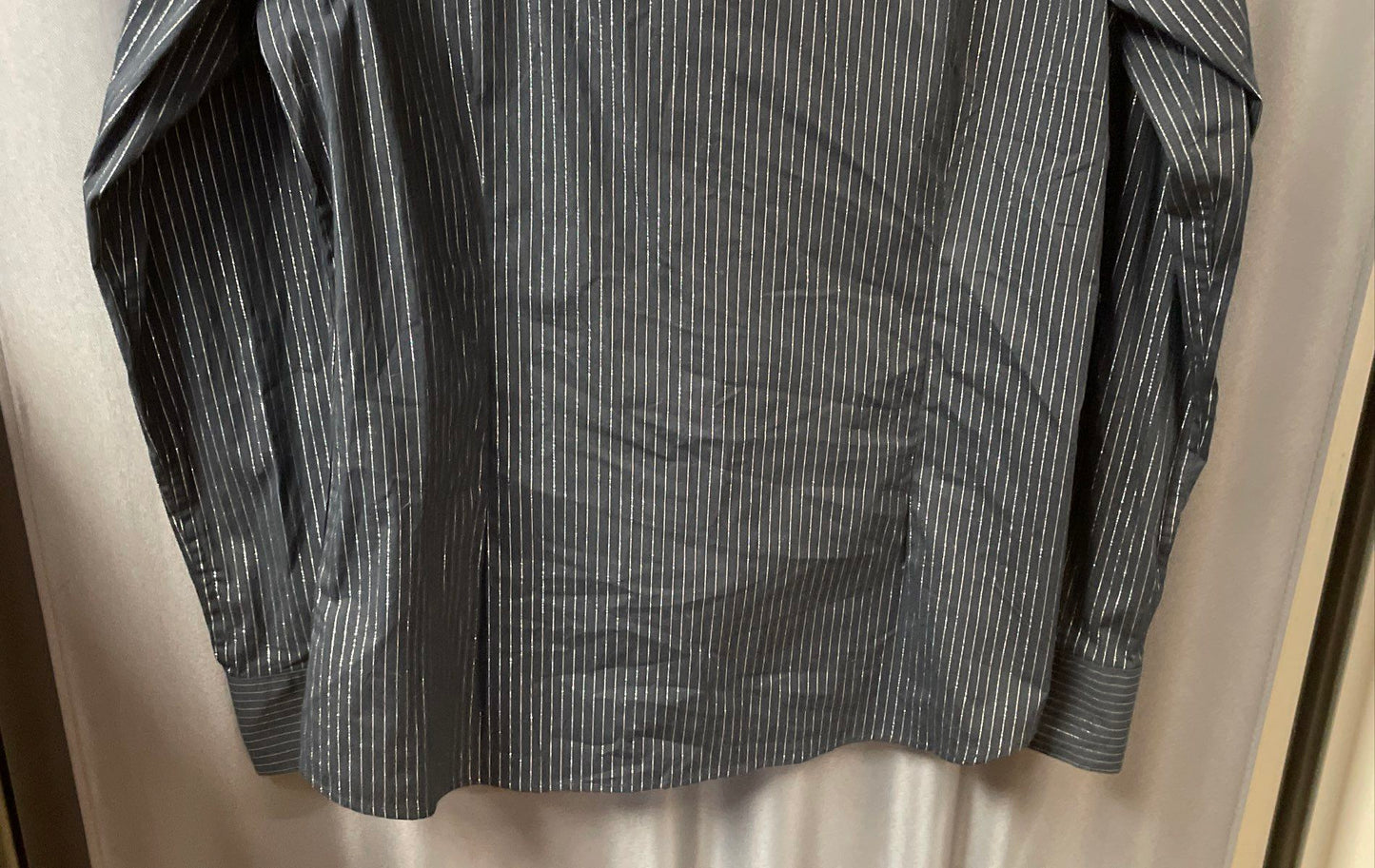 Ariat Women's Kirby Stretch LS Shirt Navy Blue Silver Pinstripe Sz L