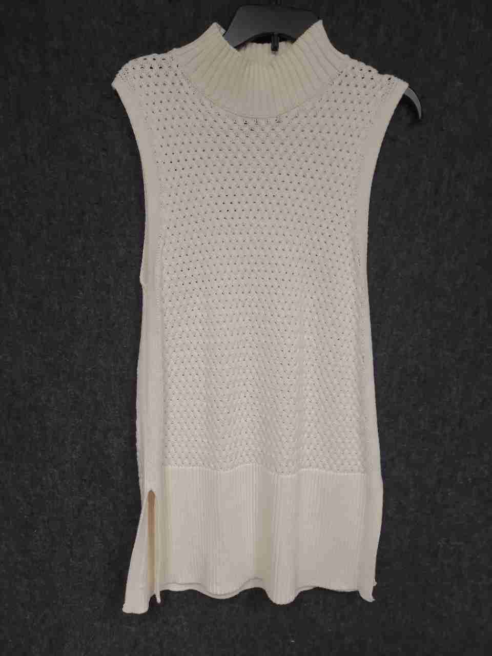 White House Black Market Women's White Mock Neck Sweater Vest Tunic Sz M