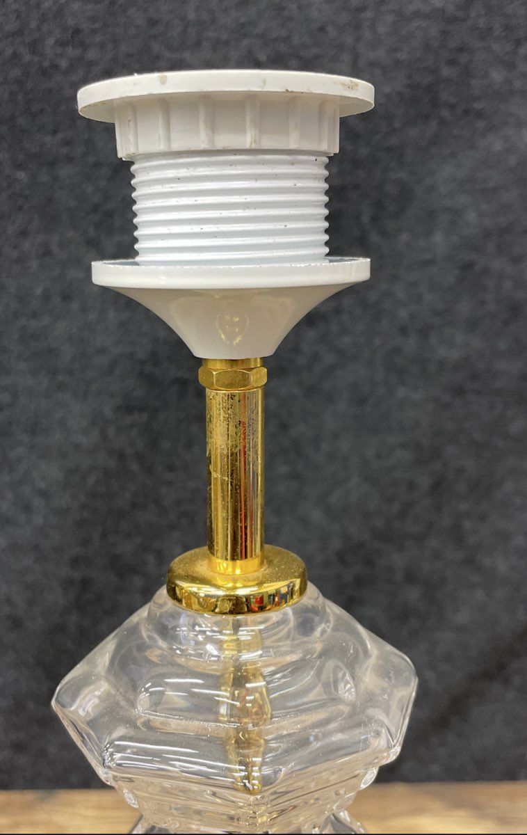 Vintage Glass Column Table Lamp Brass Base Hollywood Regency Style