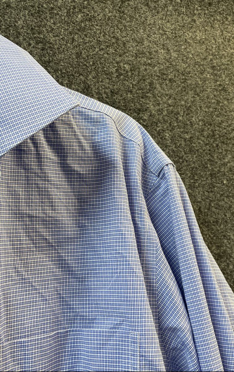 Lauren Ralph Lauren Men's Blue White Micro Check Dress Shirt Non Iron Sz 17