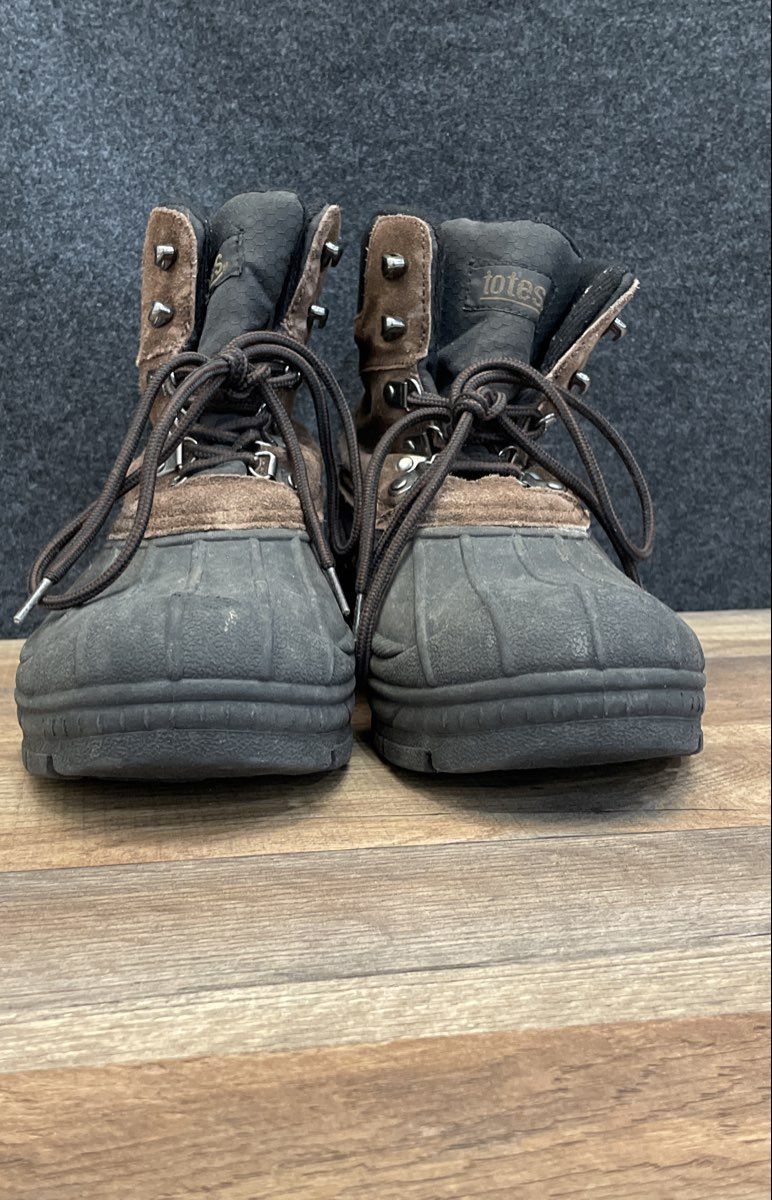 Totes Men's Brown Black Suede Rubber Waterproof Duck Winter Boots Size 9