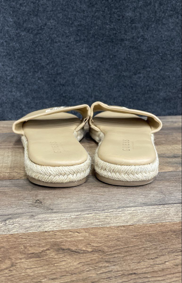 Guess Cream Espadrille Logo Slide Sandals Women's Size 10