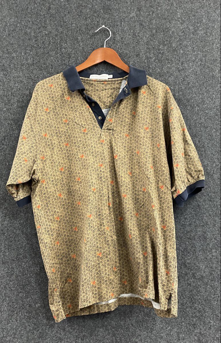 Jim Thompson Men's Wave Koi Fish Print Short Sleeve Cotton Polo Shirt Sz XL
