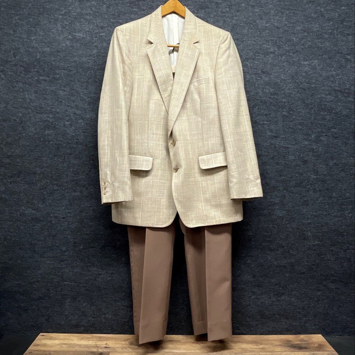 Vintage 80s Kingsridge Men's Plaid Blazer & Sansabelt Brown Pants Suit Set