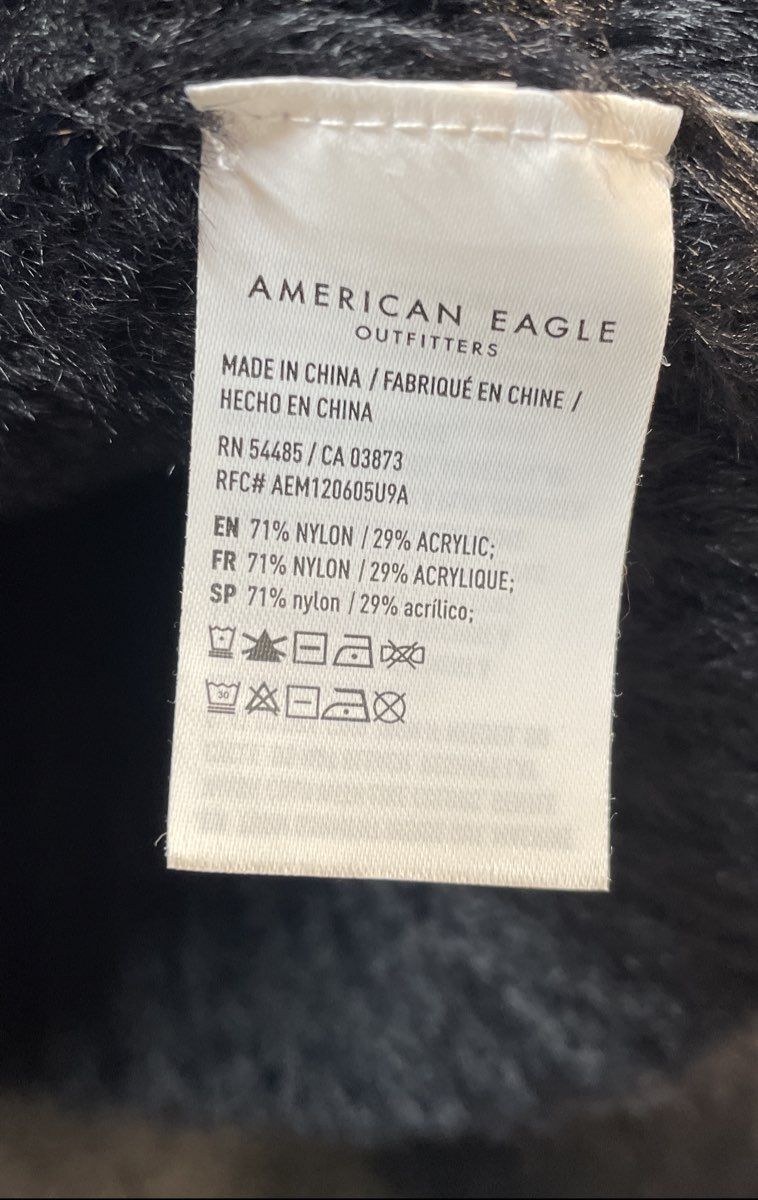 American Eagle Women's Black Fuzzy Shaggy Knit Crewneck Sweater Size L