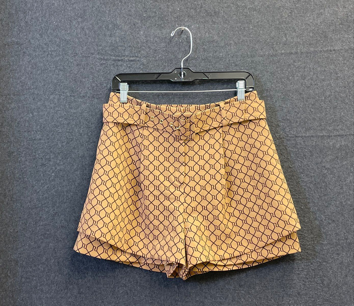River Island Women's Brown Geometric Belted Shorts Sz 8 NWT