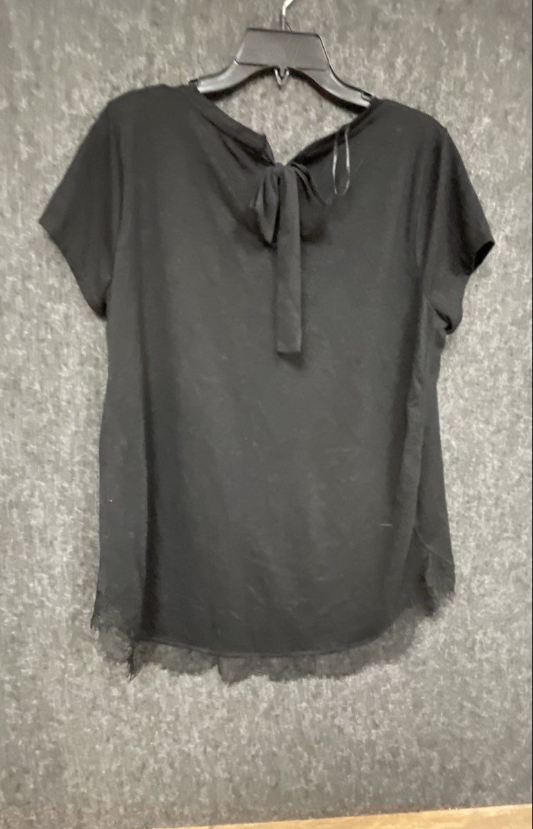 LC Lauren Conrad Women's Black Short Sleeve Lace Hem Tie Back Shirt Sz XL NWT