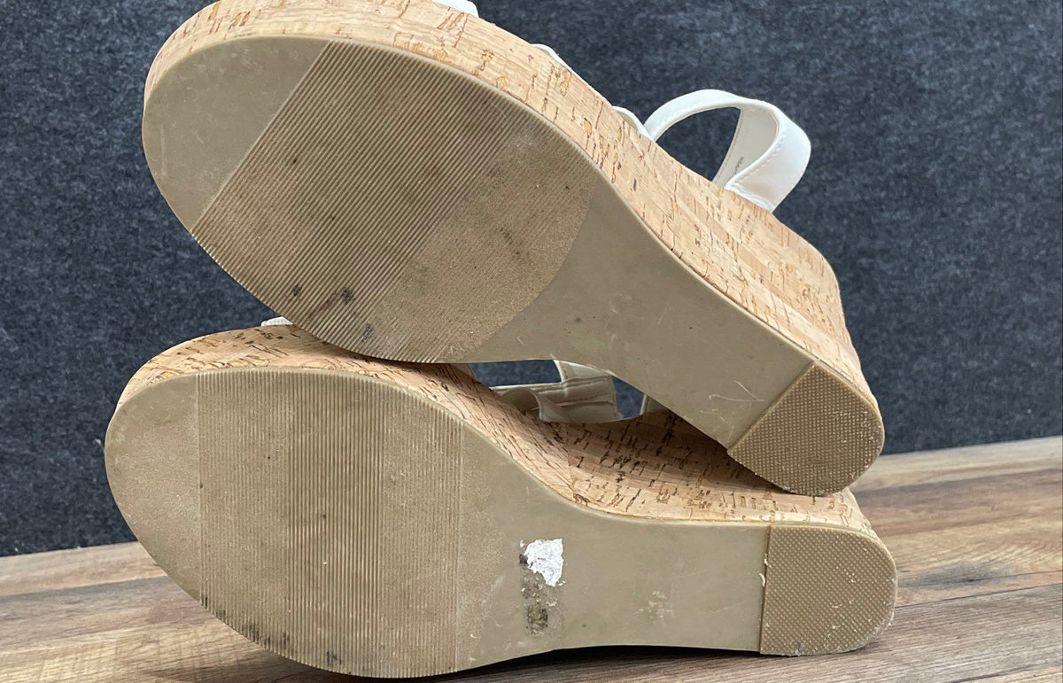 Torrid White Front Zip Faux Cork Platform Wedge Sandals Women's Size 11.5W
