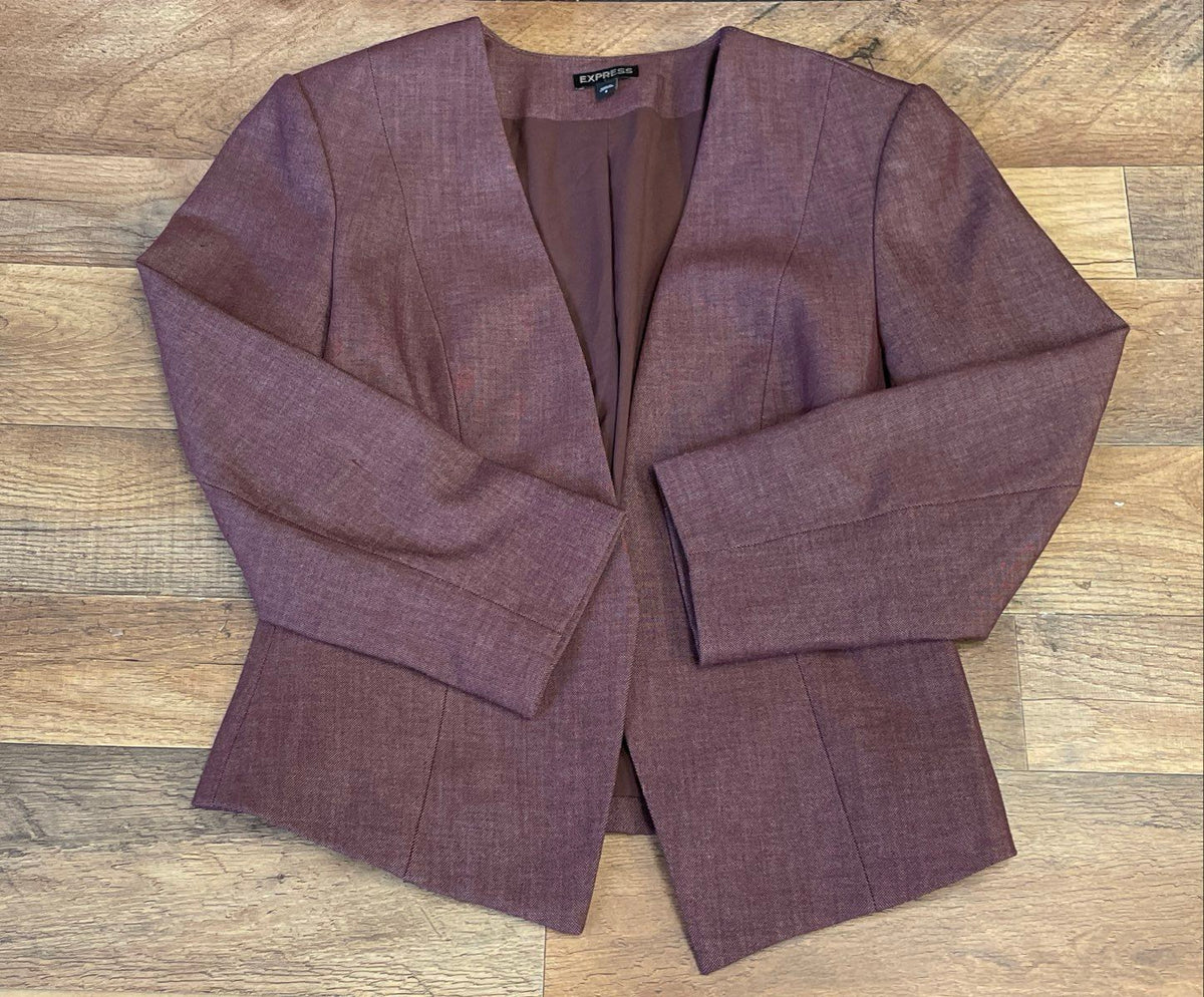 Express Women's Burgundy Open Front Blazer Textured Sz 2