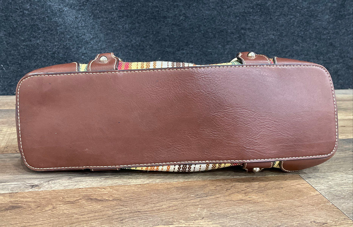 Etienne Aigner Multi-Color Woven Fabric Brown Leather Trim Shoulder Bag