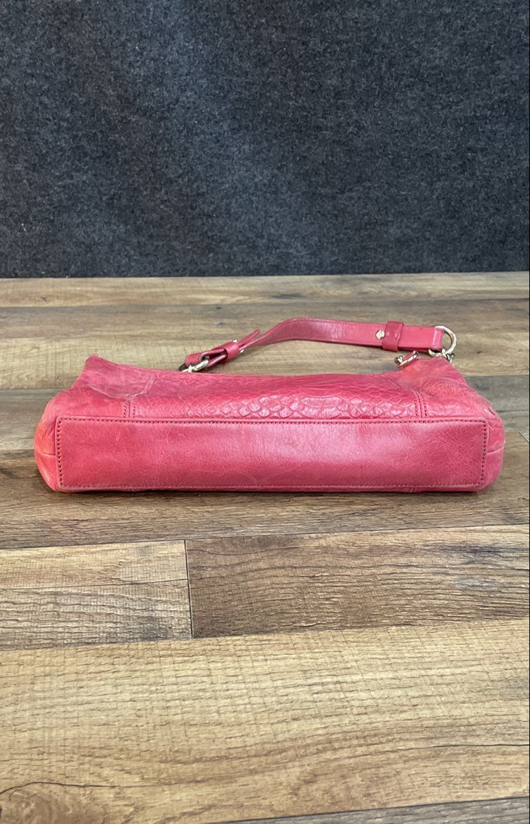 Cole Haan Pink Python Embossed Leather Shoulder Bag Gold Chain Hardware