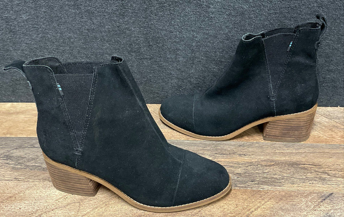 Toms Kelsey Black Suede Block Heel Ankle Chelsea Boots Women's Size 9