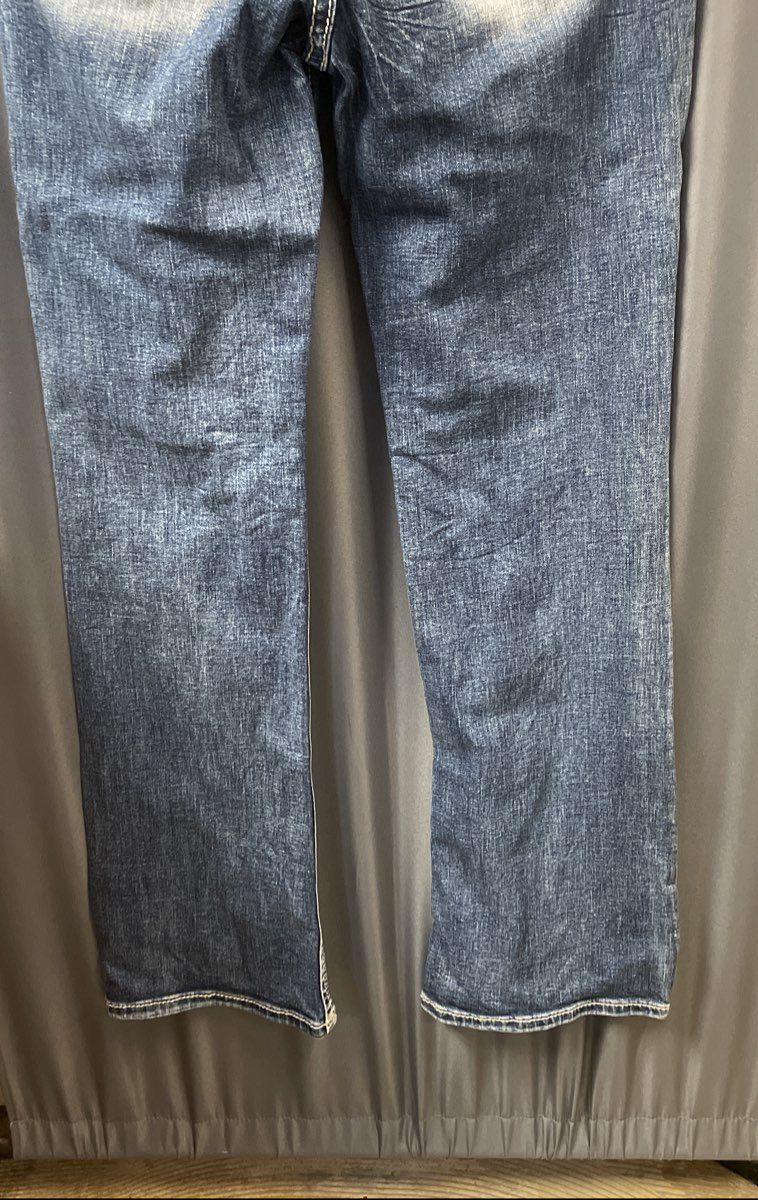 Miss Me Women's Blue Curvy Boot Cut Embellished Flap Pocket Jeans Sz 31x34