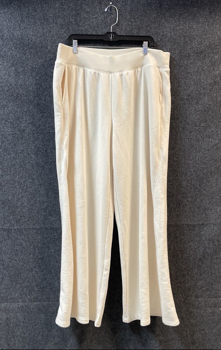 Aerie Women's White Wide Leg Sweatpants Textured Side Stripe XL Long NWT