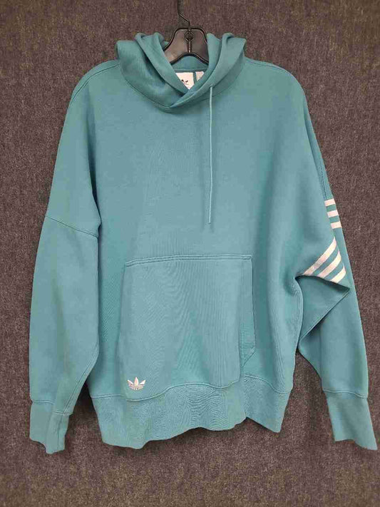 Adidas Originals Men's Teal Trefoil Logo Pullover Hoodie Sleeve Stripes Sz M