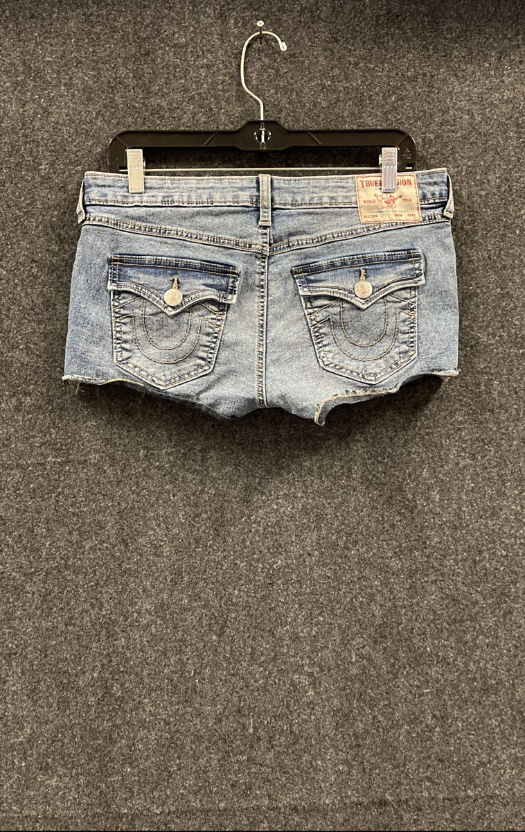 True Religion Women's Joey Cut-Off Shorts Low Rise Denim Blue Size 29