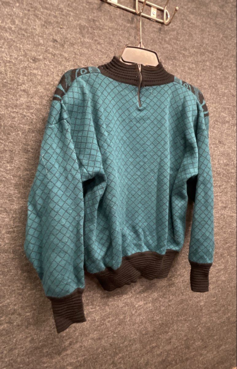 Vintage 80s Dalton 100% Wool Quarter Zip Paisley Mock Neck Sweater Sz M