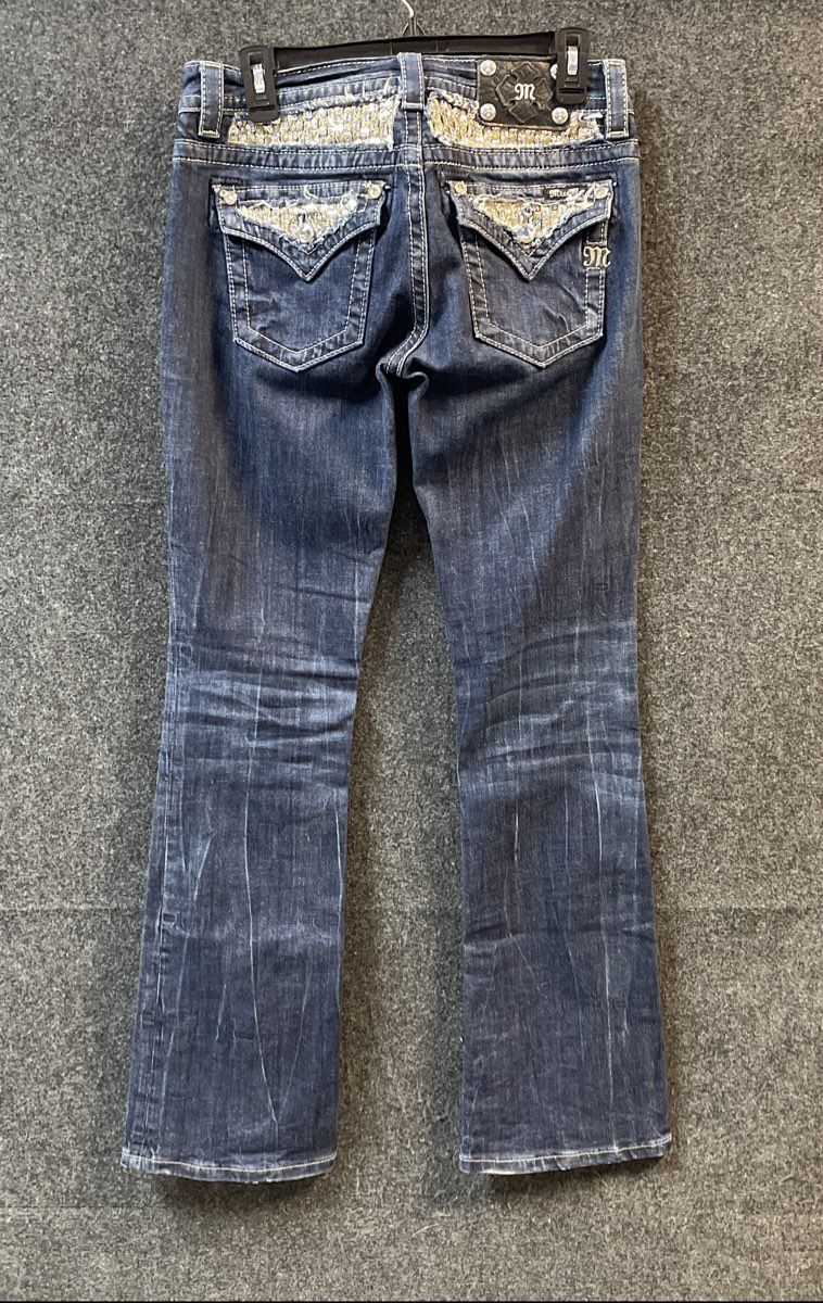 Miss Me Women's Signature Bootcut Jeans Dark Wash Embellished Pockets Sz 28