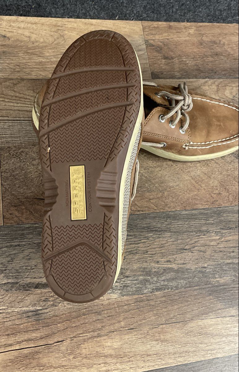 Sperry Billfish Tan Leather Mesh 3-Eye Boat Shoes Men's Size 10 M
