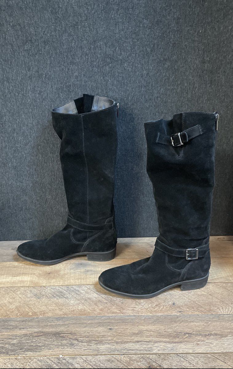 Sam Edelman Painter Black Suede Tall Calf High Zip Boots Women's Size 7.5 M