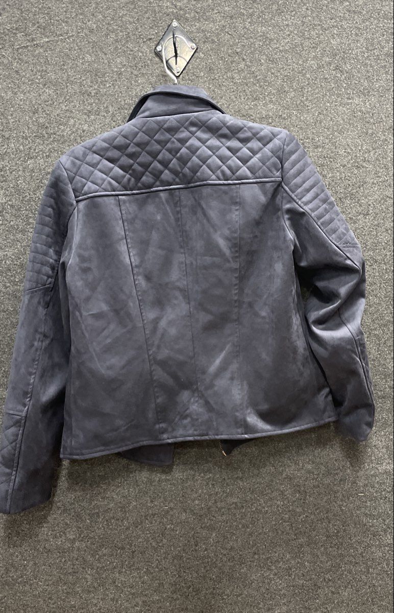 KUT from the Kloth Women's Navy Blue Faux Suede Quilted Moto Biker Jacket Sz M