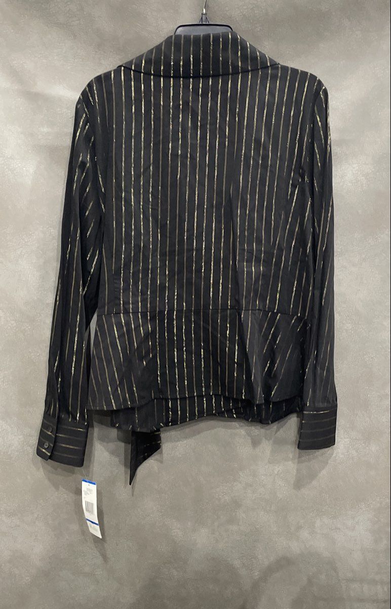 Jones New York Signature Women's Black Gold Metallic Wrap Shirt Blouse NWT XL
