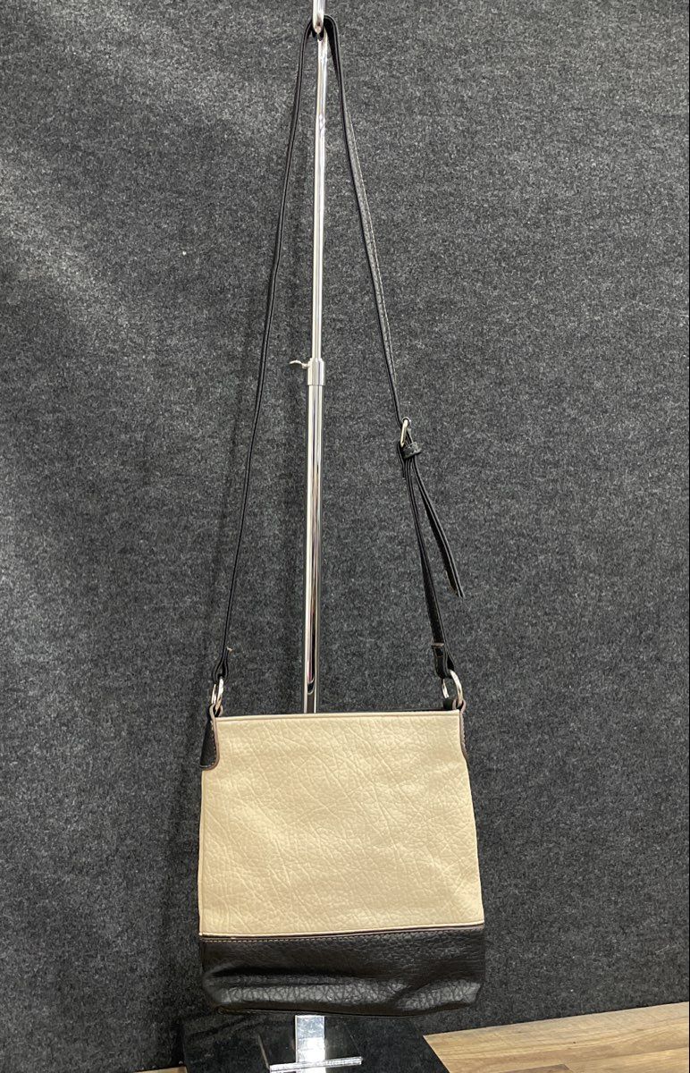 Nine West Cream Black Pebbled Leather Crossbody Bag Silver Hardware