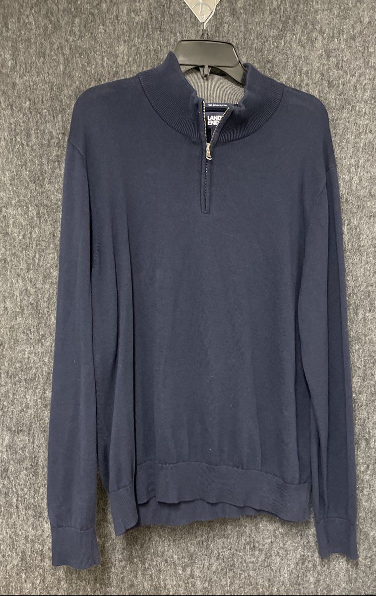 Lands' End Men's Navy Blue 100% Supima Cotton Quarter-Zip Sweater Sz L