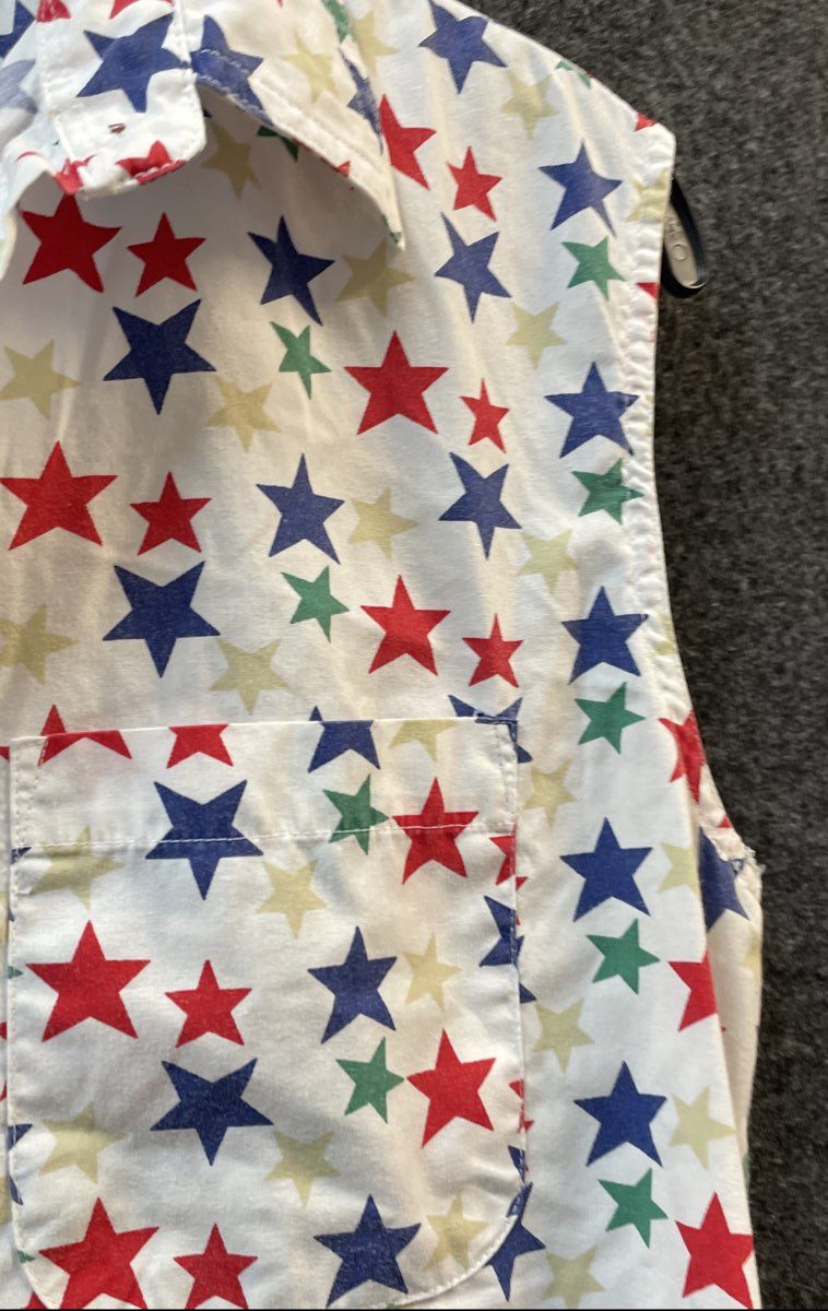 FTNY Women's Sleeveless Button Down Shirt White Multicolor Star Print Sz 14