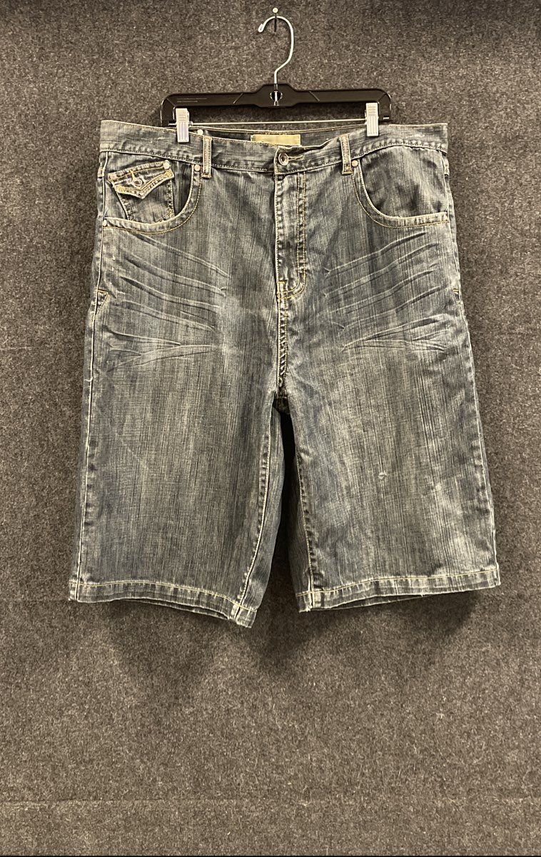 Vintage Y2K DMZ Denim Men's Blue Baggy Embroidered Back Pocket Jean Shorts Sz 42