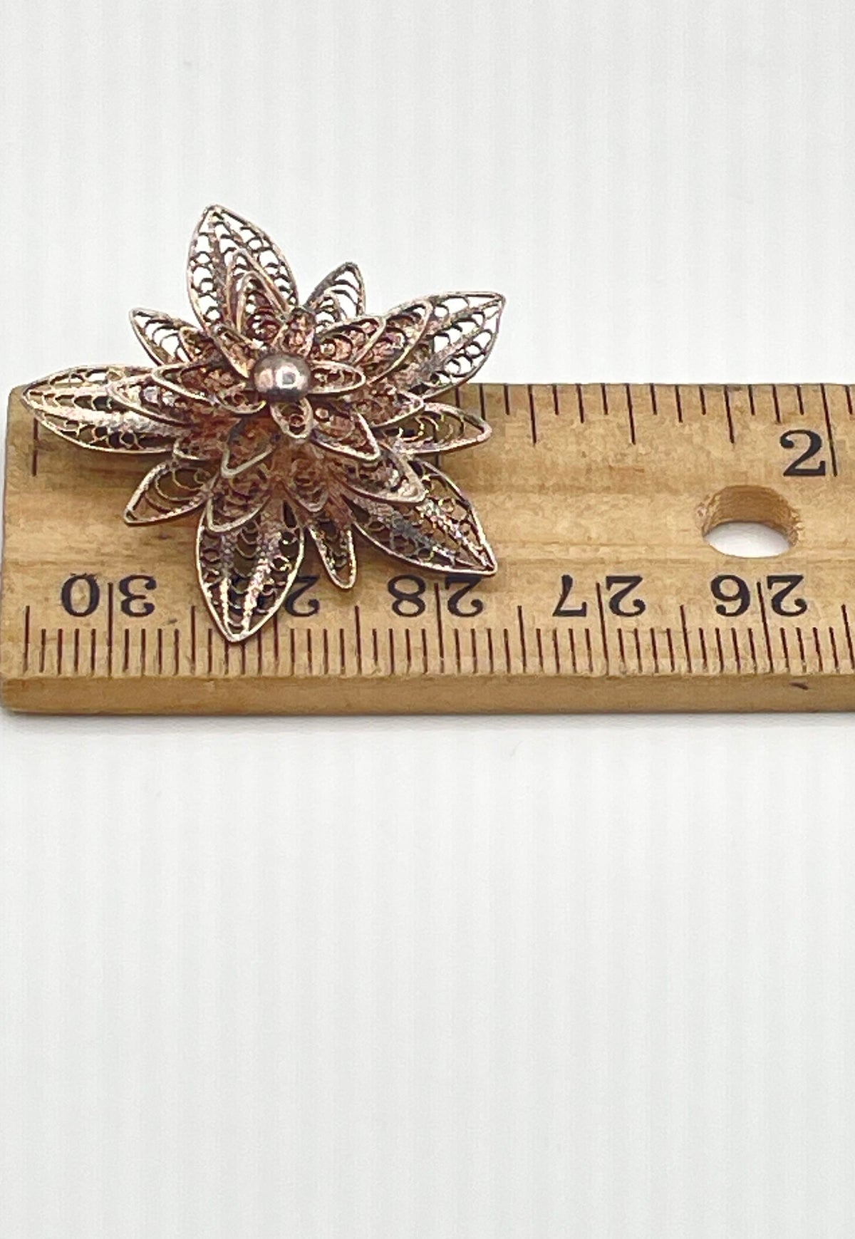 925 Sterling Silver Multi-Layered Openwork Filigree Flower Brooch Pin 3.9g