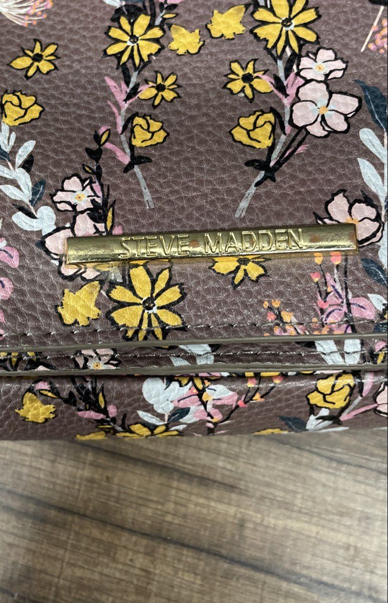Steve Madden Mauve Brown Floral Faux Leather Crossbody Bag Gold Hardware