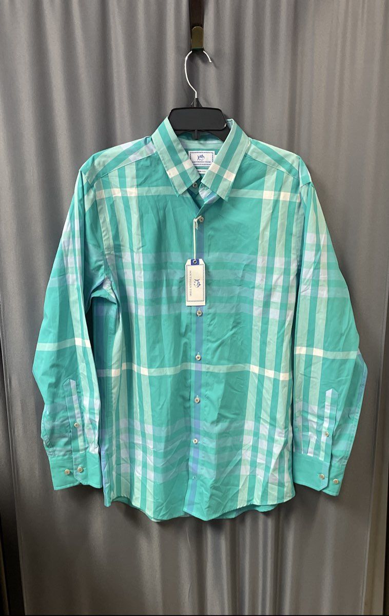 Southern Tide Men's Sailgate Plaid Trim Fit Shirt Tropical Palm NWT Sz M