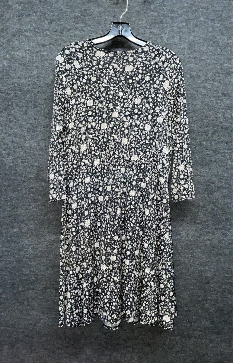 Karen Kane Women's Dress Black White Floral Faux Wrap 3/4 Sleeve Jersey Sz M