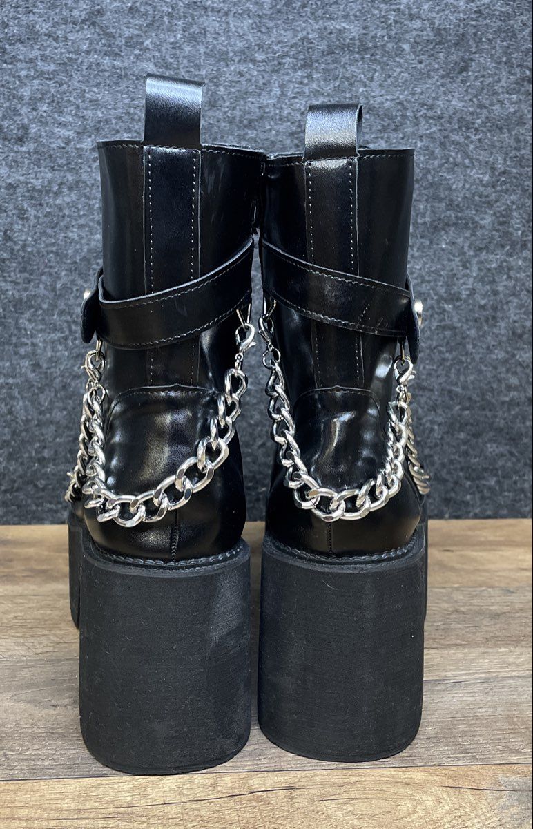 Black Platform Combat Boots Kids Girls Youth Chain Buckle Goth Punk Size Kids