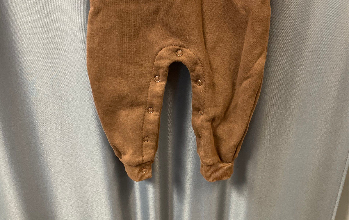 M&M's Brown Fleece Pullover Hoodie & Romper Lot Unisex Baby Toddler Sz 4 & 12M