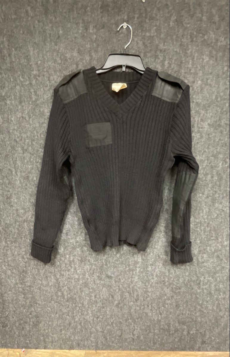 Brigade Quartermaster Men's Black Woolly Pully Ribbed V-Neck Sweater Sz 38W
