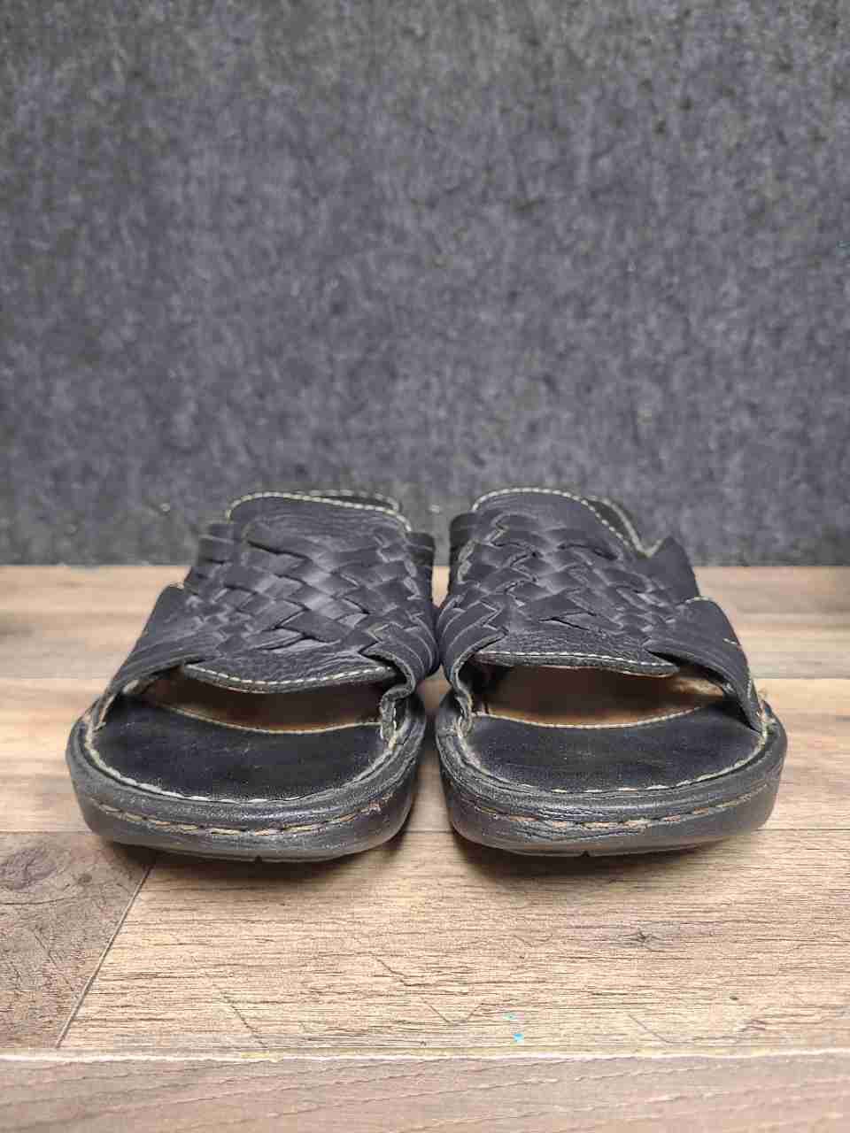 Born W3505 Woven Leather Wedge Slide Sandals Black Women's Size 9