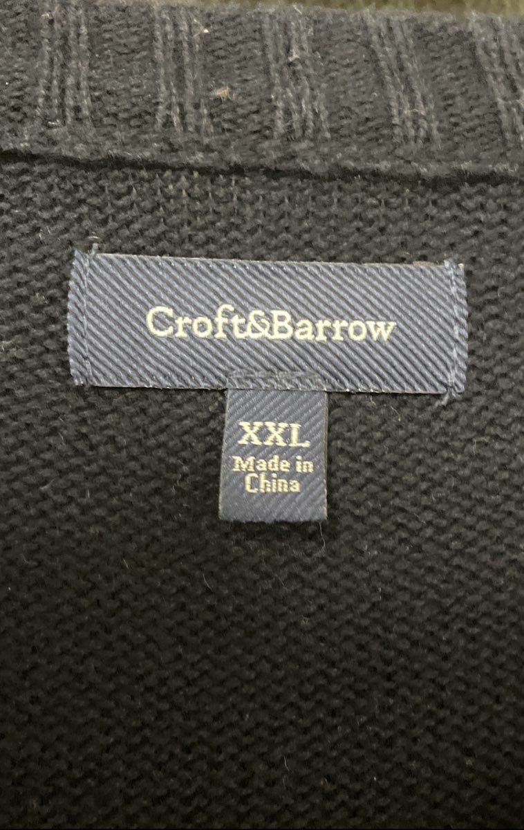 Croft & Barrow Men's Navy Blue Grid Plaid 100% Cotton Crewneck Sweater Size XXL