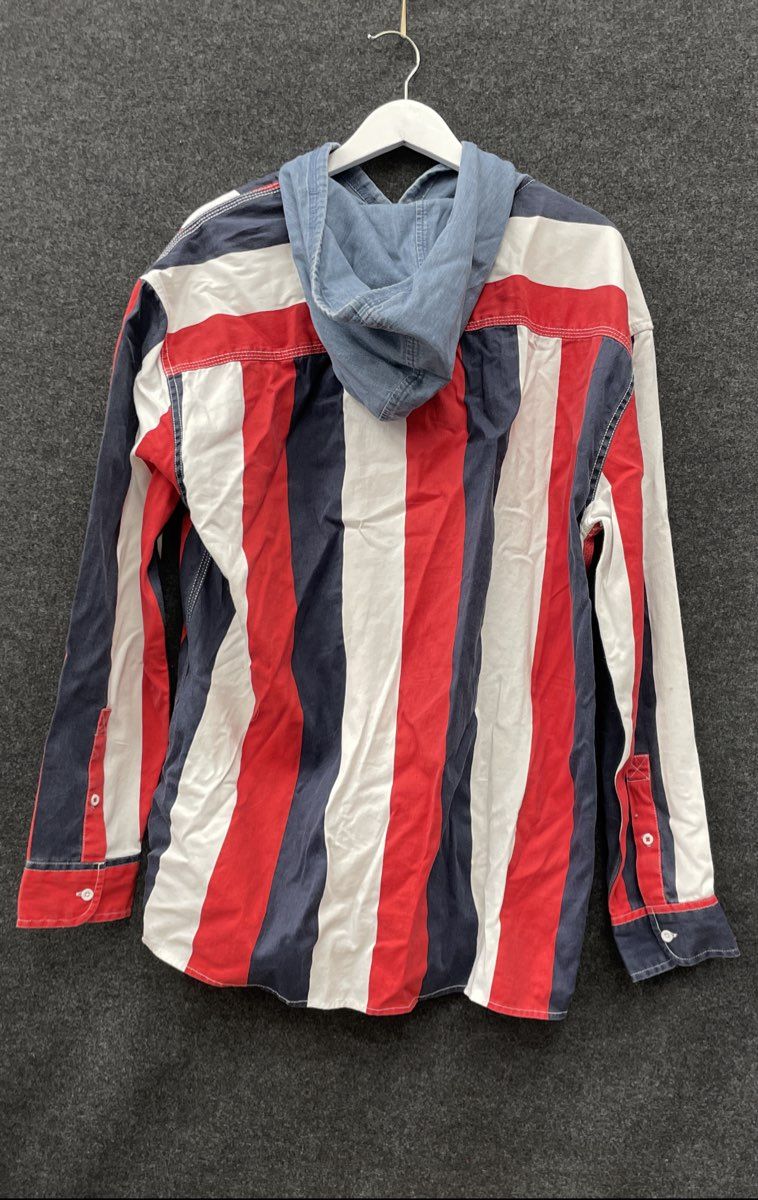 Tommy Hilfiger Denim Men's Red White Blue Striped Button Up Hoodie NWT Size L