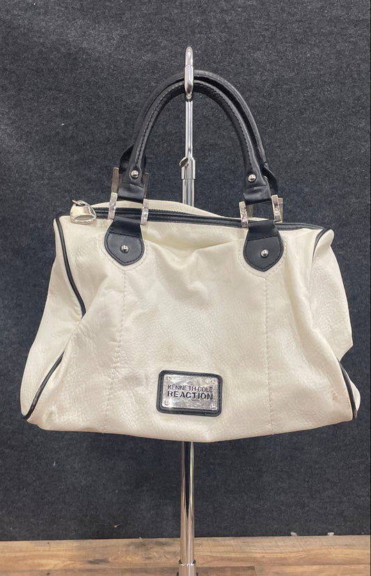 Kenneth Cole Reaction White Pebbled Faux Leather Satchel Bag Silver Hardware