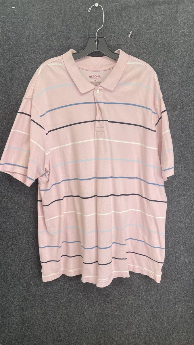Merona Men's Pink Striped Short Sleeve Cotton The Ultimate Polo Shirt Sz XXL